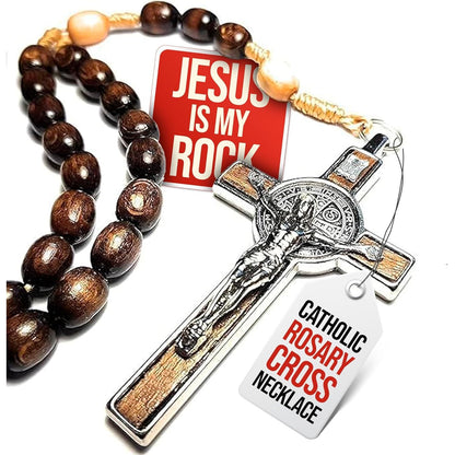 Italian Rosary with Pope Leo XIV Apostolic Blessing – Large Beads Catholic Necklace for Car Mirror, First Communion, Religious Keepsake Gift