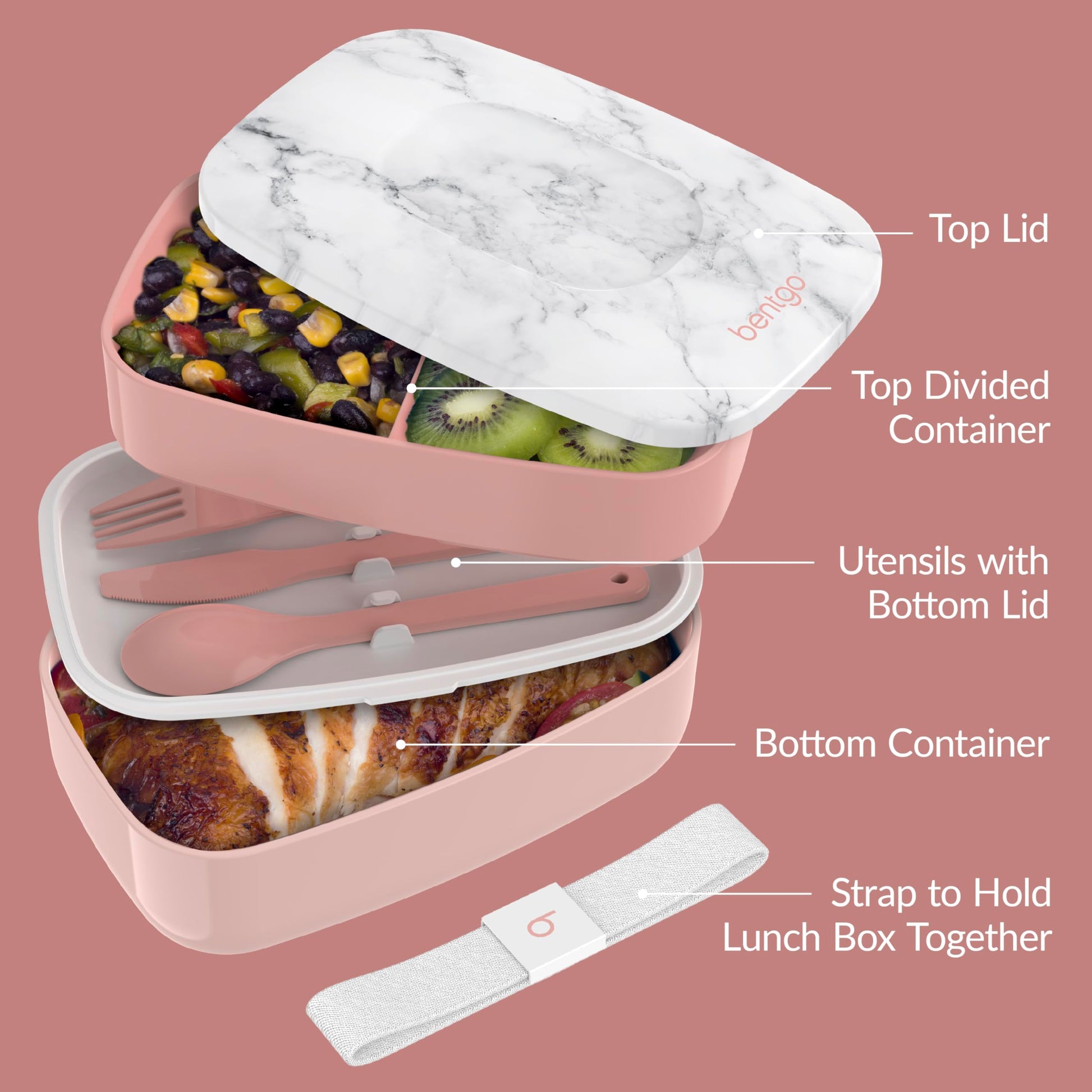 Buy now Bentgo Classic - Adult Bento Box, Stackable 3-Compartment Lunch Box with Removable Utensil Set and Sealing Strap, BPA-Free, Food Container Ideal for Meal Prep, Work, and On the Go (Blush Marble) at indiglob india