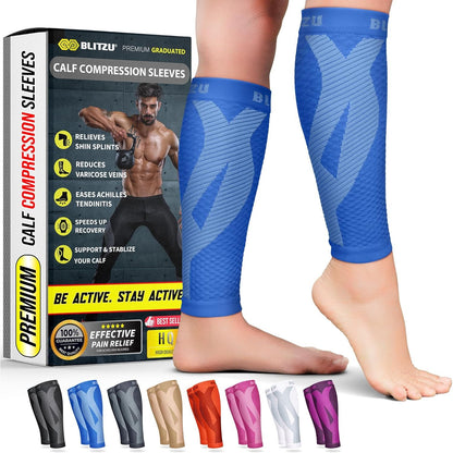 BLITZU Calf Compression Sleeve for Men & Women Footless Compression Socks Support Runners Leg Sleeve Shin Splints Pain Relief