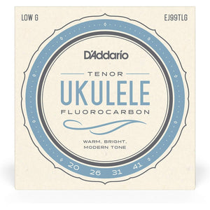 D'Addario Tenor Ukulele Strings, Fluorocarbon, EJ99TLG, Low-G, 4-String Set, Pack of 1