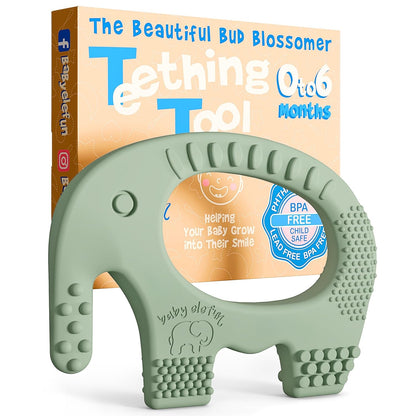 Baby Elefun Teething Ring for Babies 0-6 Months - 5X Pain Relief Smart Teether - Zero Developmental Delay Silicone Teether - Cute Infant Chew Toy, Shower Gift