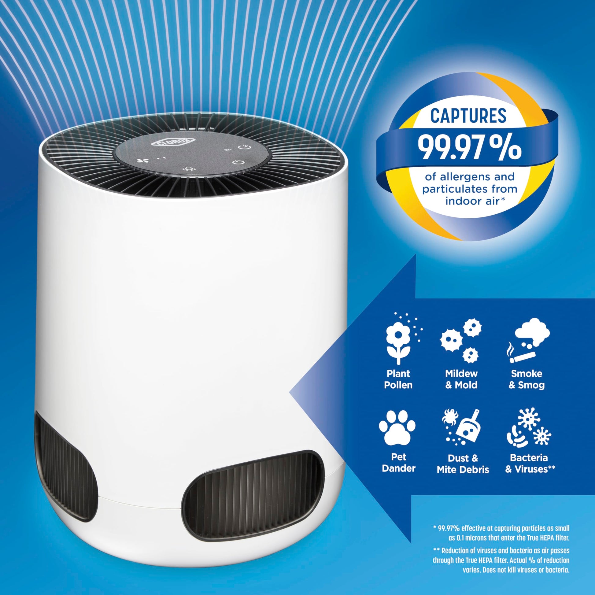 Buy now Clorox Air Purifiers for Bedroom Home, True HEPA Filter, Small Rooms Up to 200 Sq Ft, Removes 99.9% of Mold, Viruses, Wildfire Smoke, Allergens, Pet Allergies, Dust, AUTO Mode, Whisper Quiet at indiglob india