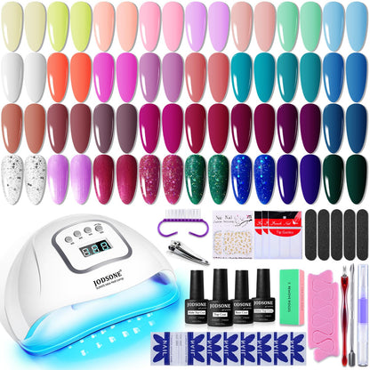 Buy now JODSONE Gel Nail Polish Kit with U V Light 32 Colors Gel Polish Nail + 4 Functional Adhesive Bottles Kit Soak Off Manicure Tools Gifts for Women gel color 05 at indiglob india