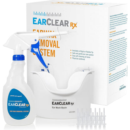 EarClear Rx Complete Ear Wax Removal & Cleaning Kit – Safe, Gentle, Doctor-Recommended Ear Cleaning & Ear Wax Removal Kit for Adults & Kids – Includes Bottle Washer, Basin & 20 Rigid & Flexible Tips