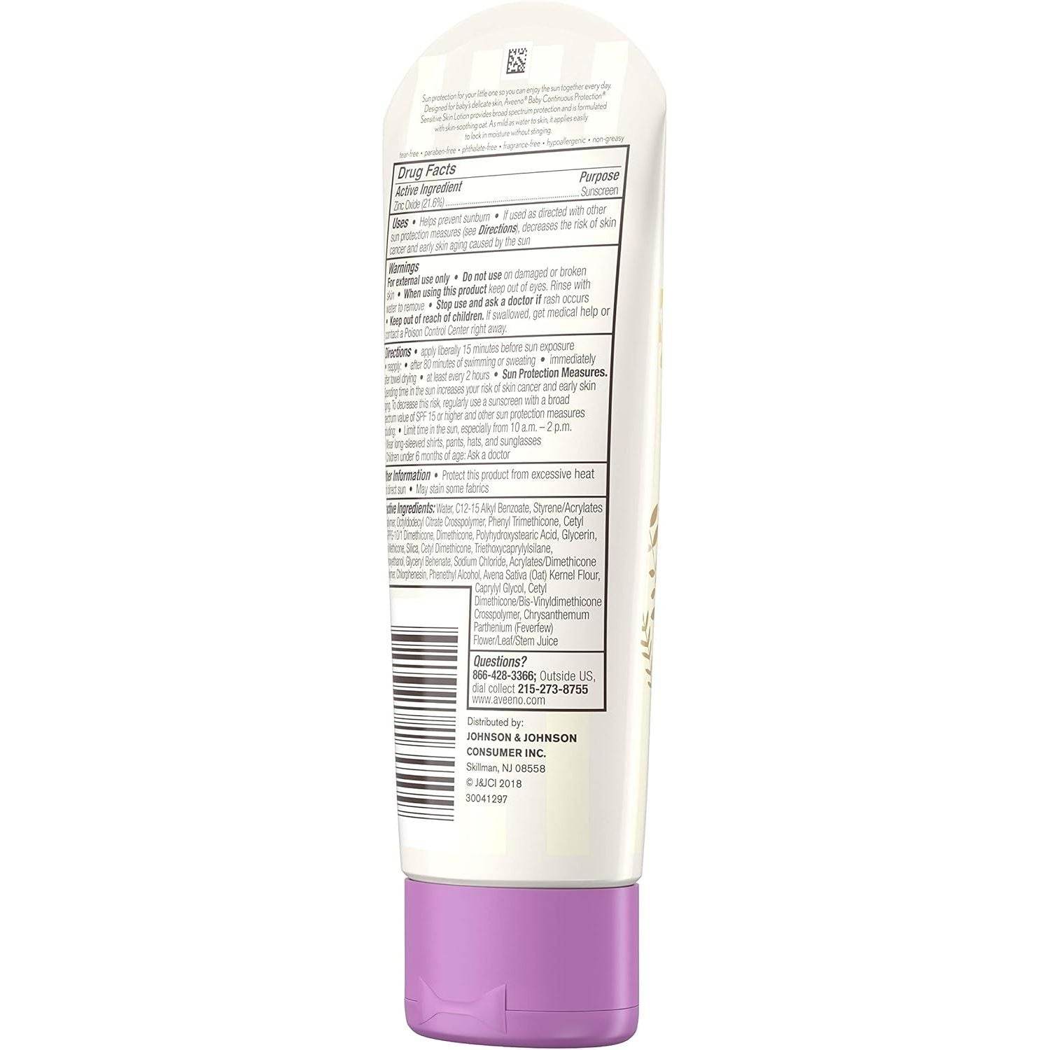 Aveeno Baby Continuous Protection Zinc Oxide Mineral Sunscreen Lotion for Sensitive Skin with Broad Spectrum SPF 50, Tear-Free, Sweat- & Water-Resistant, Travel-Size, 3 fl. Oz - My Store