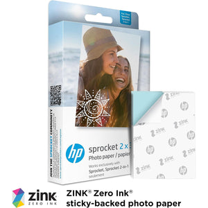 HP Sprocket 2x3" Premium Zink Sticky Back Photo Paper (20 Sheets) Compatible with HP Sprocket Photo Printers, White