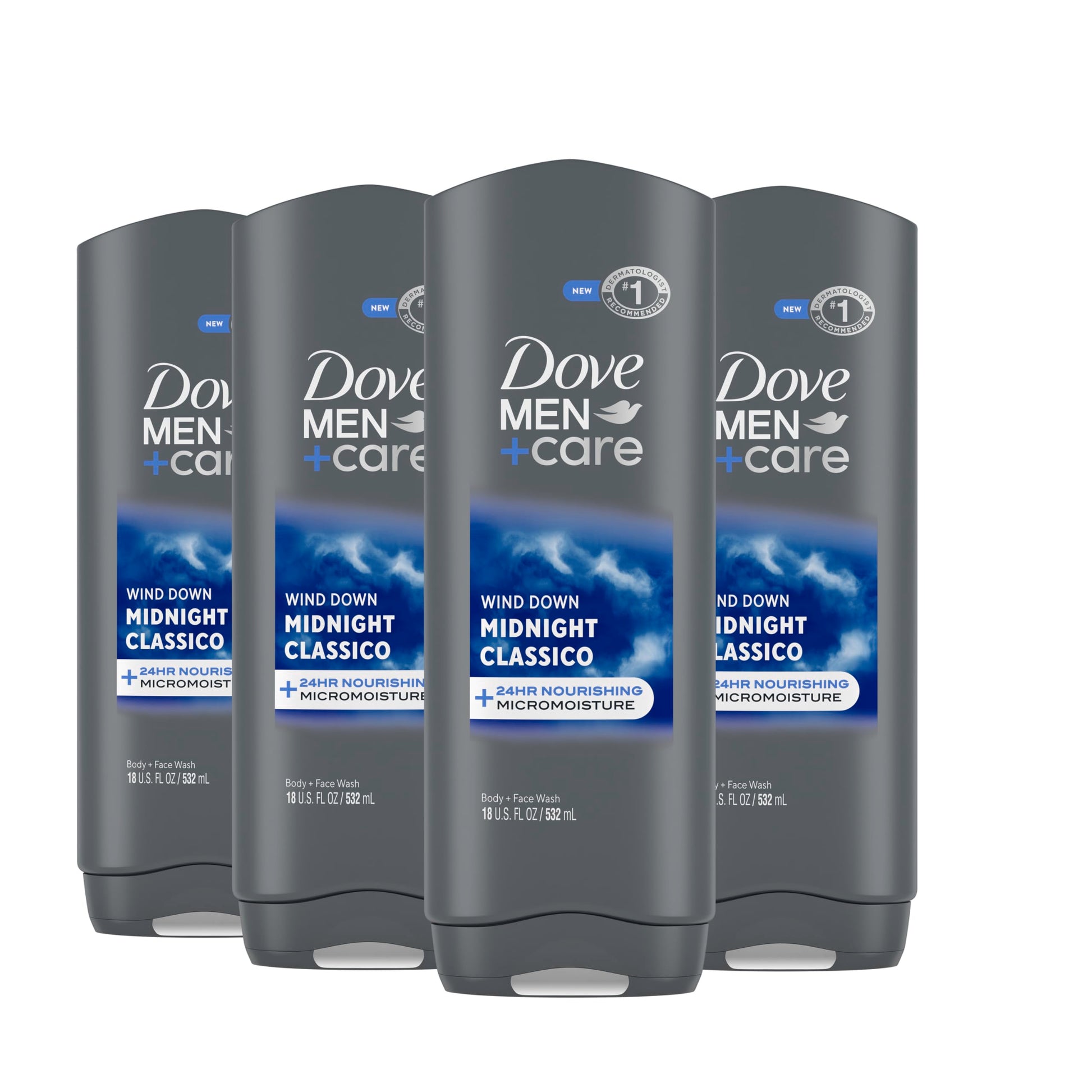 Buy now DOVE MEN + CARE Body and Face Wash Clean Comfort 4 Count for Healthier and Stronger Skin Effectively Washes Away Bacteria While Nourishing Your Skin, 18 oz Midnight Classico 18 Fl Oz (Pack of 4) at indiglob india