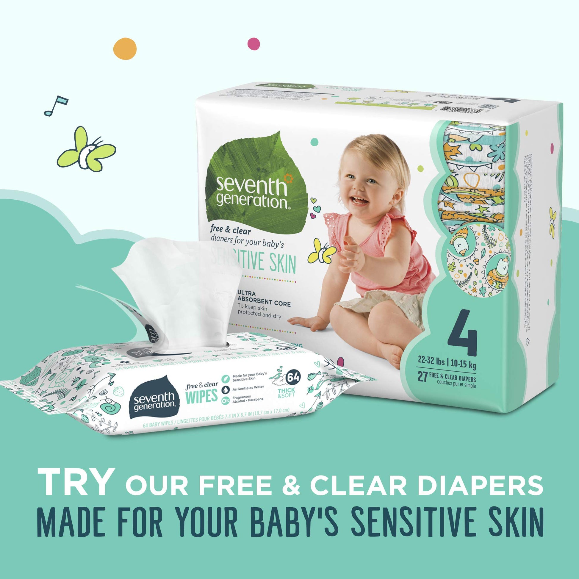 Buy now Seventh Generation Free & Clear Baby Wipes Refill Unscented and Sensitive Gentle as Water 64 count Pack of 12 (768 Total) at indiglob india