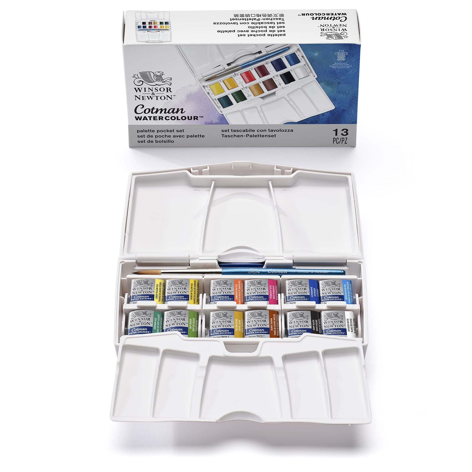 Buy now Winsor & Newton Cotman Watercolor Paint Set, Field Pocket Set, 12 Half Pan w/ Brush, Sponge, Bottle at indiglob india