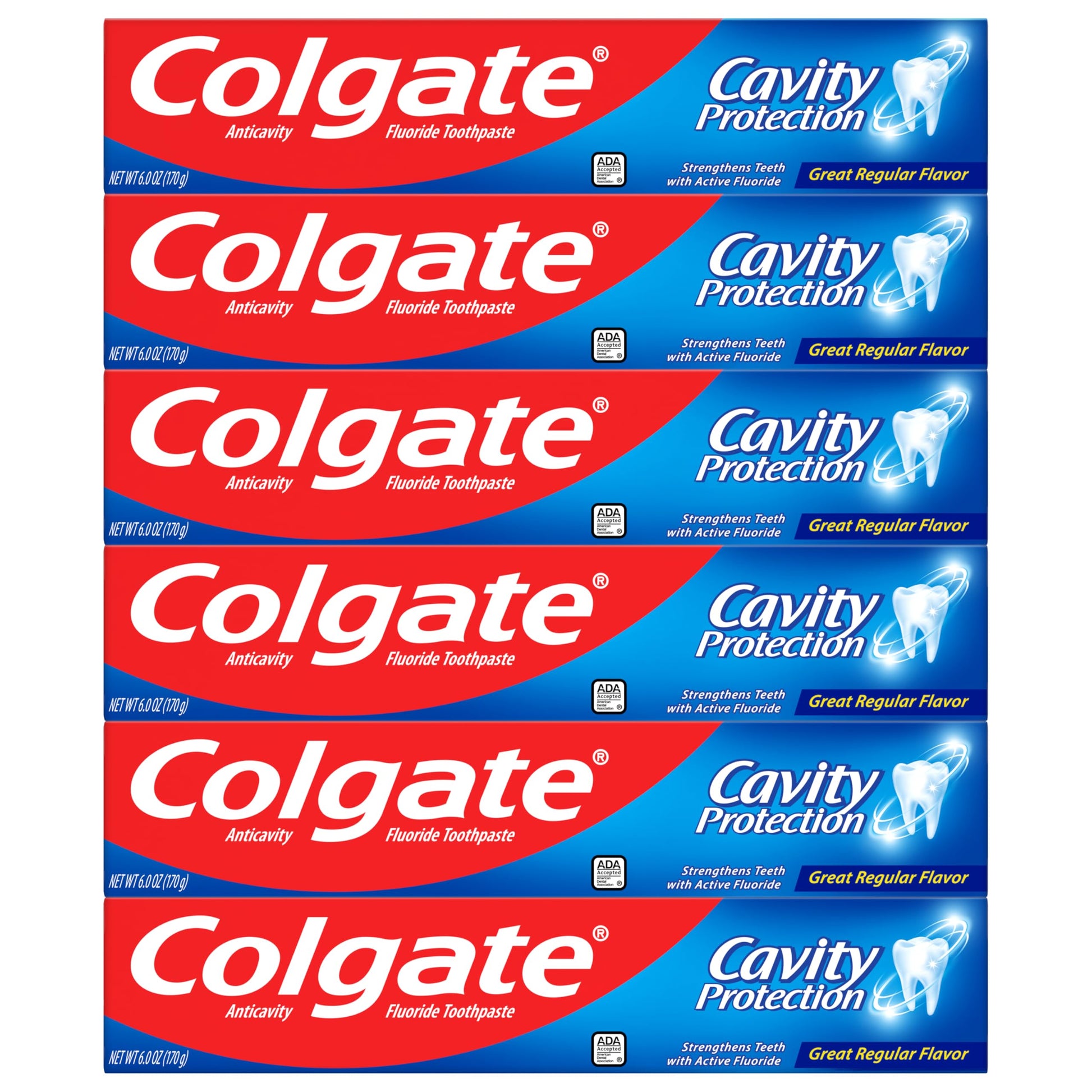 Buy now Colgate Cavity Protection Toothpaste with Fluoride, Minty Great Regular Flavor, Anti Cavity Toothpaste, 6 Pack, 6 Oz Tubes at indiglob india