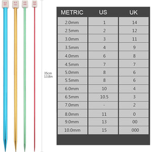 BCMRUN 28Pcs/14 Pairs Stainless Steel Knitting Needles Set, Colored Straight Single Pointed Metal Knitting Needles, 14 Size from 2.0mm-10.0mm, 13.8 Inches Length for Handmade DIY Knitting (35cm)