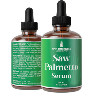 Saw Palmetto Serum for Hair Growth: Rosemary, Peppermint, Pumpkin Seed Oils. Vegan Thickening, Moisturizing, Strengthening Treatment for Women, Men - Weak, Dry, Frizzy Hair - 1oz