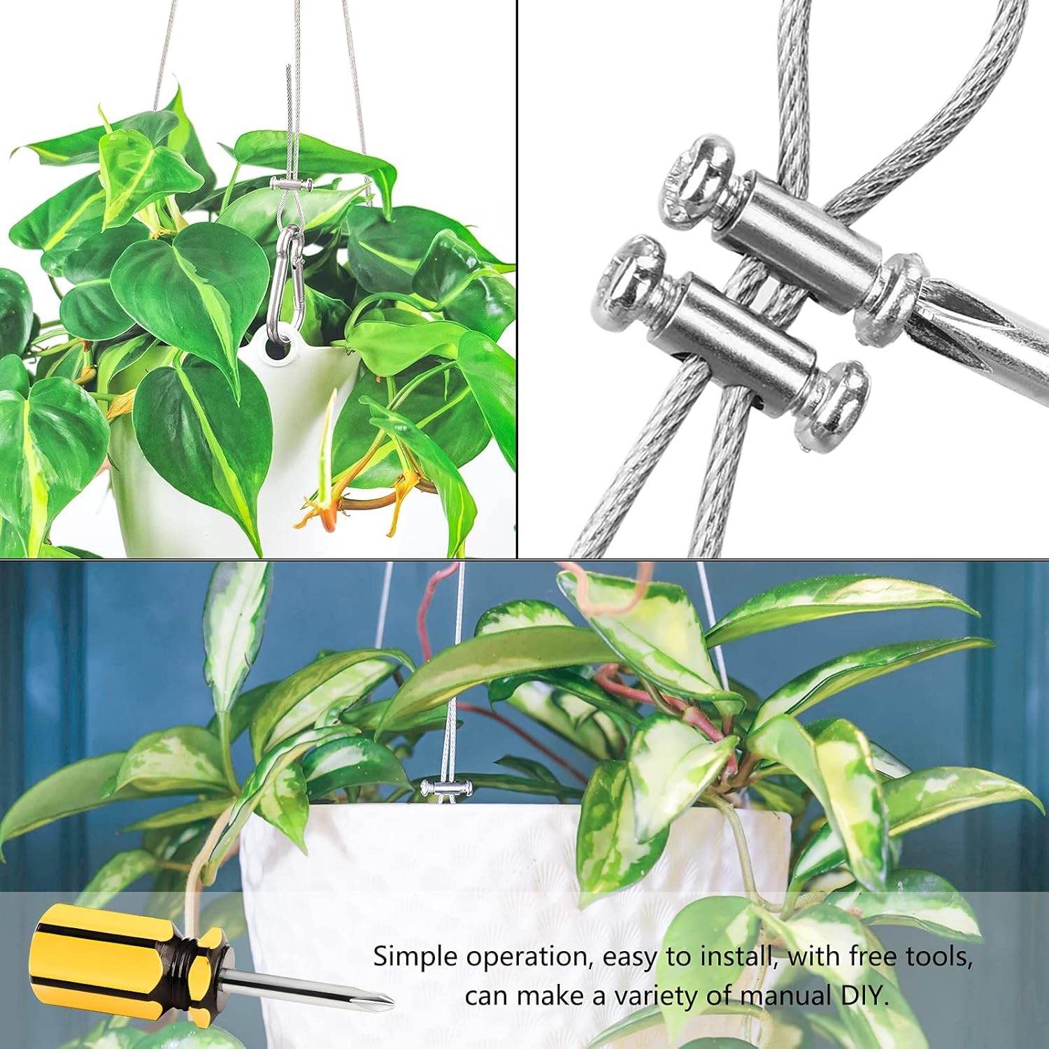100PCS Wire Rope Clips Clamp Adjustable Wire Rope Grips for 1-2 mm Diameter Wire Rope and Cable Wire Rope Lock with End Screw Stopper and Screwdriver I Shaped Wire Rope Clamp - My Store