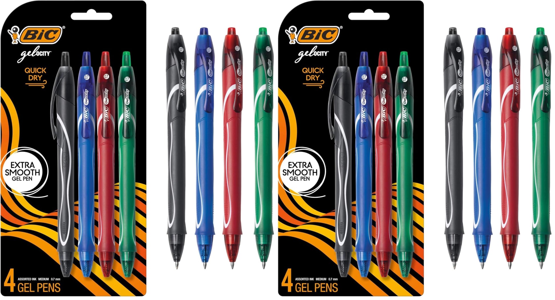 Buy now BIC Gelocity Quick Dry Blue Gel Pens, Medium Point (0.7mm), 12-Count Pack, Retractable Gel Pens With Comfortable Full Grip 4 Count (Pack of 2) Black, Blue, Red, Green at indiglob india