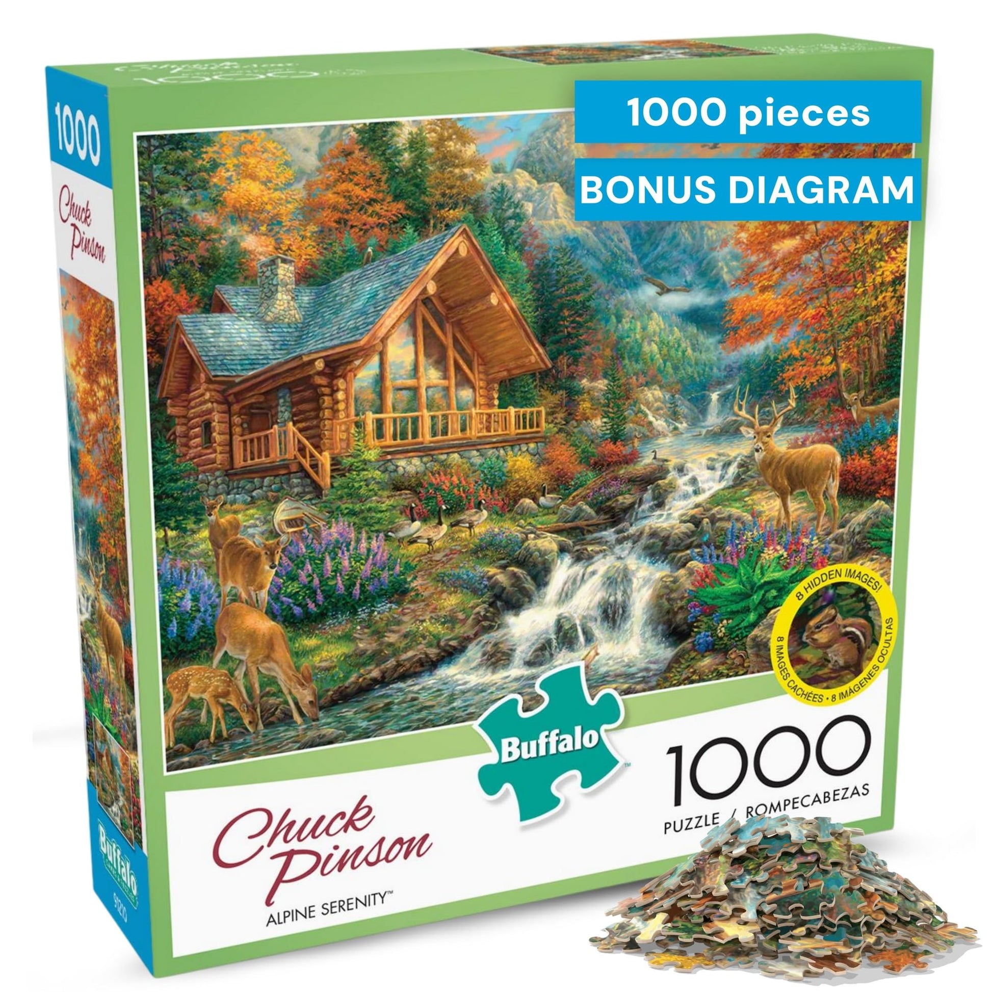 Buy now Buffalo Games - Alpine Serenity - Chuck Pinson - 1000 Piece Autumn Jigsaw Puzzle for Adults - Fall Mountain Cabin Scene - Challenging Puzzle for Game Nights - Finished Size 26.75 x 19.75 - Made in USA at indiglob india