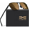LUENX Rectangular Polarized Aviator Sunglasses for Men Retro Pilot Shades Driving UV400 Protection - Brown/Black Frame