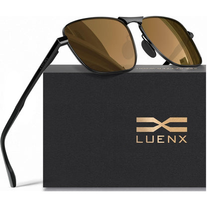 LUENX Rectangular Polarized Aviator Sunglasses for Men Retro Pilot Shades Driving UV400 Protection
