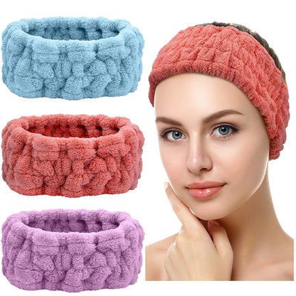 Chuangdi 3 Pieces Spa Headband for Women Facial Makeup Headband Soft Terry Cloth Hairband for Washing Face Mask Spa Shower Gifts(Dark Pink, Dark Blue, Milky-White)