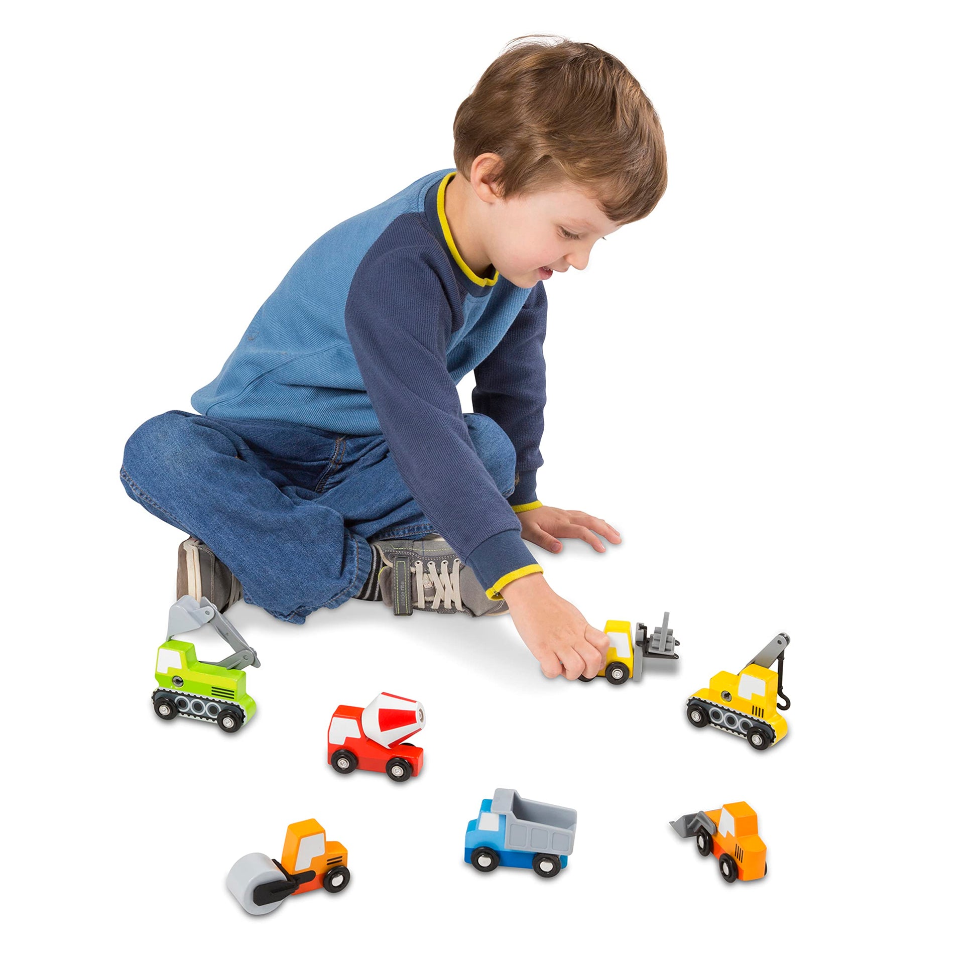 Buy now Melissa & Doug Wooden Construction Site Vehicles with Wooden Storage Tray (8 pcs) at indiglob india