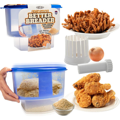 COOK'S CHOICE Onion Blossom Maker w The Original Better Breader Bowl- All-in-one Set with Blooming Onion Slicer & Mess Free Batter Breading Station- Great for Thanksgiving Holiday Parties- Made in USA