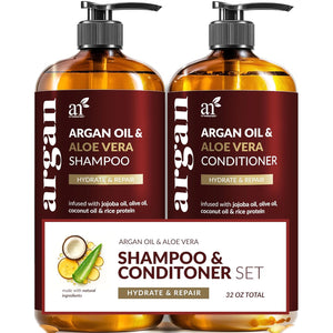 Argan Oil Shampoo and Conditioner Set - Sulfate-Free Formula with Nourishing Moroccan Oil and Keratin -for All Hair, Curly or Straight - Hydrate Repair Defy Frizz for Salon-like Results!16 Fl Oz 2 PK