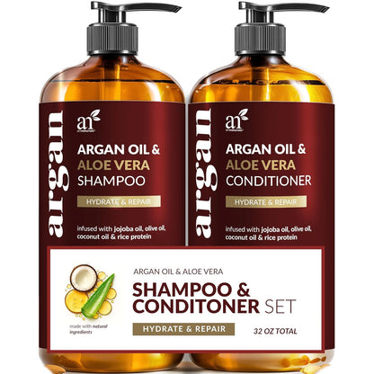 Argan Oil Shampoo and Conditioner Set - Sulfate-Free Formula with Nourishing Moroccan Oil and Keratin -for All Hair, Curly or Straight - Hydrate Repair Defy Frizz for Salon-like Results!16 Fl Oz 2 PK
