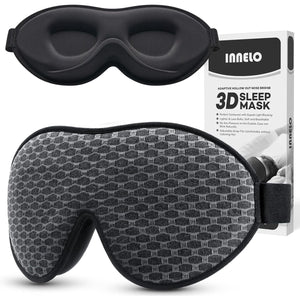 INNELO 3D Contoured Sleep Mask for Side Sleepers, 100% Light Blocking Sleeping Mask for Men & Women, Soft, No Pressure on Eyes, Airplane Blindfold for Travel, Night Eye Cover for Nap, Yoga, Grey
