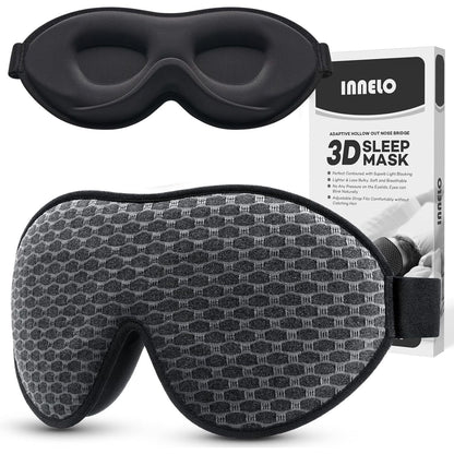 INNELO 3D Contoured Sleep Mask for Side Sleepers, 100% Light Blocking Sleeping Mask for Men & Women, Soft, No Pressure on Eyes, Airplane Blindfold for Travel, Night Eye Cover for Nap, Yoga, Grey