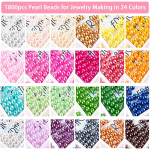 JHYlilia 1800Pcs 6mm Pearl Beads for Crafts, 24 Colors Round Pearls Beads with Holes for Jewelry Making Handcrafted Loose Spacer for Crafts Jewelry Making Necklaces Bracelets