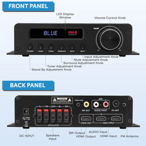 Buy now Pyle Wireless Bluetooth Home Audio Amplifier - 100W 5 Channel Home Theater Power Stereo Receiver, Surround Sound w/ HDMI, AUX, FM Antenna, Subwoofer Speaker Input, 12V Adapter, Black - PFA540BT at indiglob india