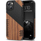 TENDLIN Compatible with iPhone 14 Pro Max Case Wood Grain with Carbon Fiber Texture Design Leather Hybrid Slim Case Black