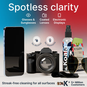 Buy now Koala Eyeglass Lens Cleaner Spray Kit | (2x) Glasses Cleaner Bottle + (2x) Microfiber Cloth | Alcohol Free Eyeglasses, Screen, and Camera Cleaning Kit | Made in USA (4 Piece Set) at indiglob india