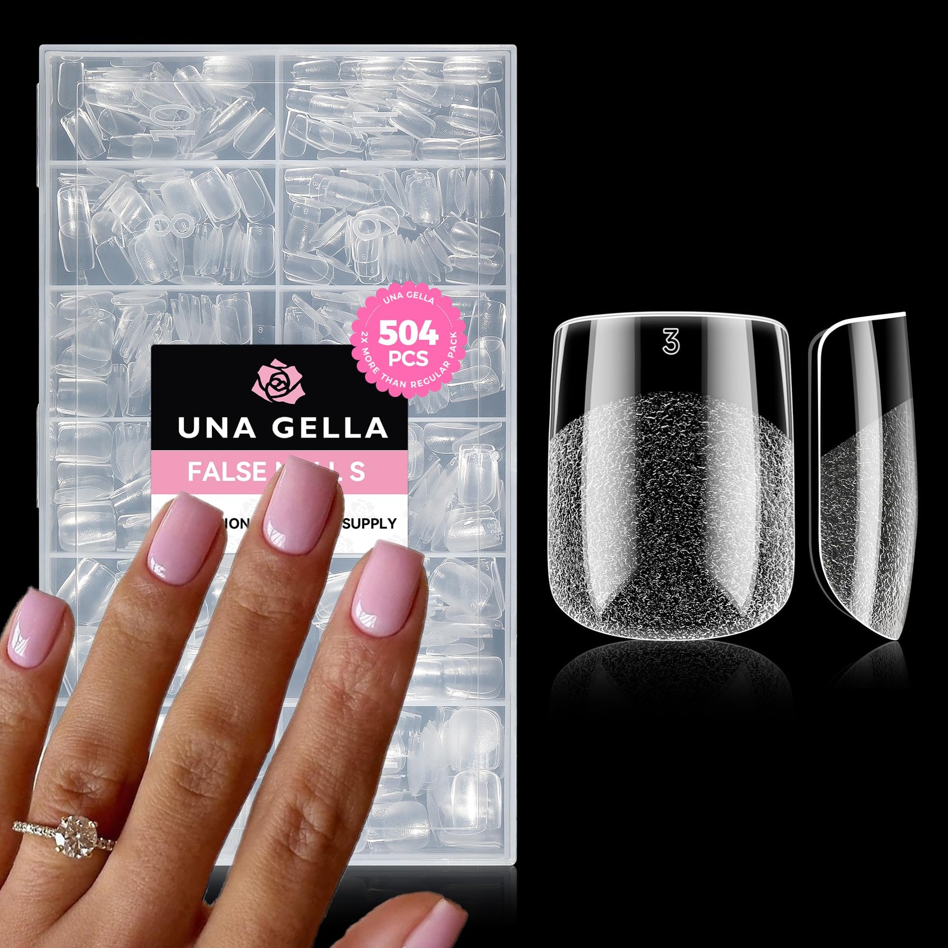 Buy now UNA GELLA Almond Gel Nail Tips, 504PCS Pre Etched Clear Fake Nails Tips Medium Almond Shape - 12 Sizes Full Cover Soft Acrylic Press On Nail Extensions No C Curve Gift for Diy at Home XS Straight at indiglob india