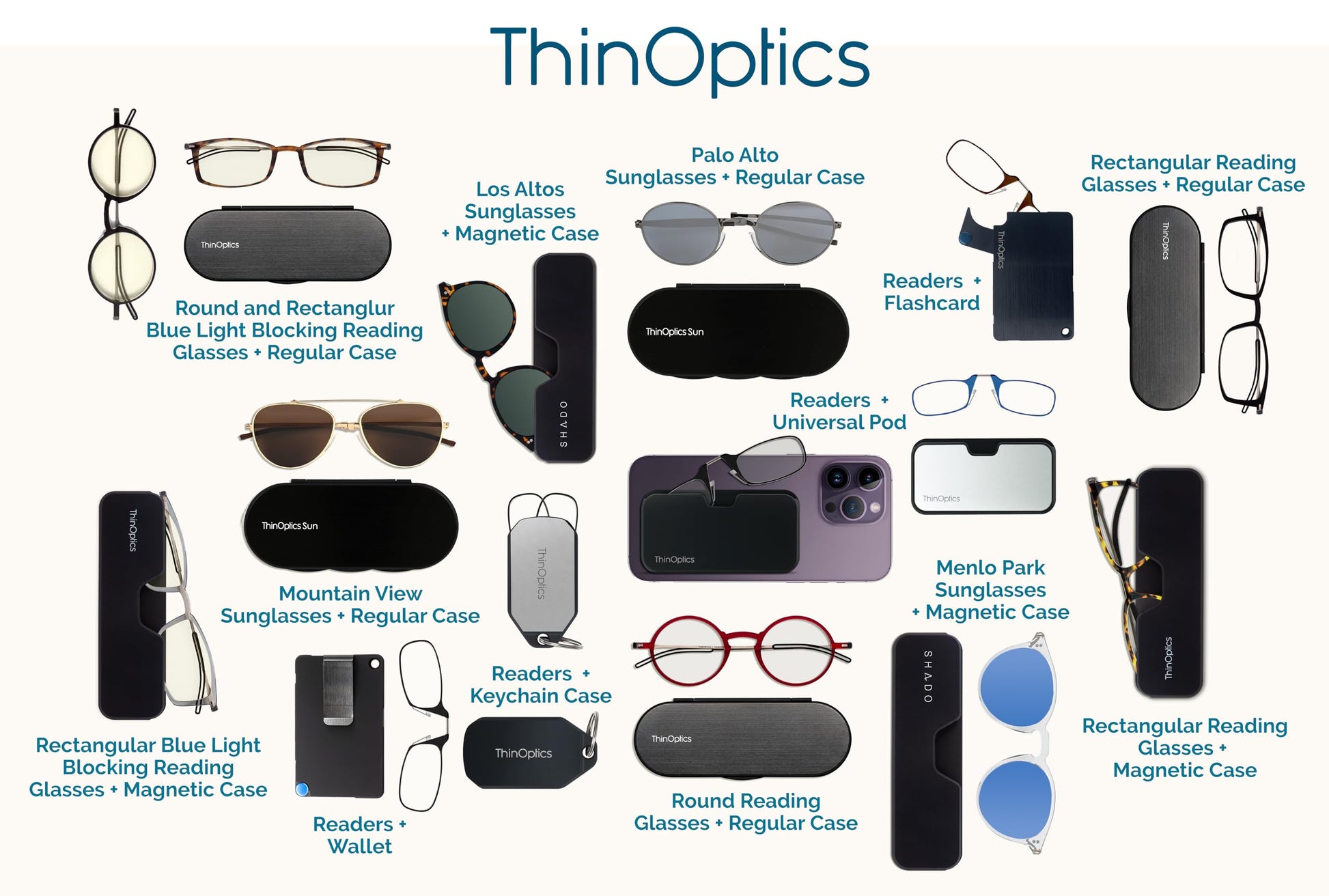 Buy now ThinOptics unisex-adult Reading Glasses + Black Universal Pod Case | Black Frames, 2.00 Strength Readers Black Frames / Black Case, 44 mm at indiglob india