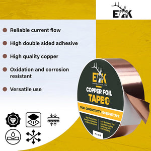 ELK Copper Foil Tape - 1” x 66ft - with Conductive Adhesive for Guitar, Crafts, Electrical Repairs and Grounding - Conductive Copper Tape