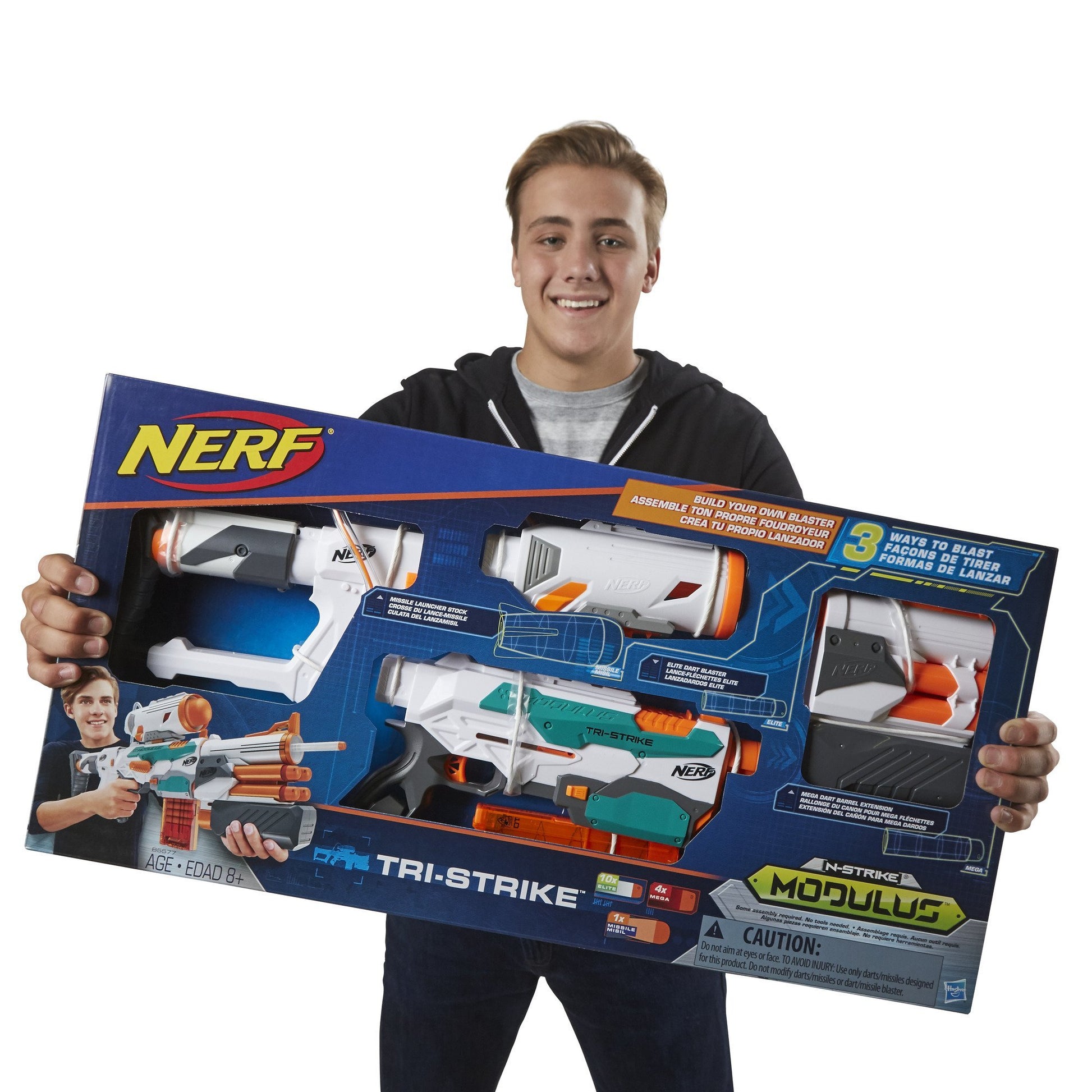 Buy now Nerf Modulus Tri-Strike Blaster, Mega Barrel, Rocket Launcher, Clip, 1 Rocket, Kids Outdoor Games (Amazon Exclusive) at indiglob india