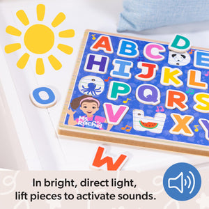Buy now Melissa & Doug?? Ms. Rachelƒ?› Wooden Phonics Alphabet Sound Puzzle with Light-Activated Sound Effects, 26-Piece Toddler Toys for Boys and Girls Ages 2+ Years - FSC Certified at indiglob india