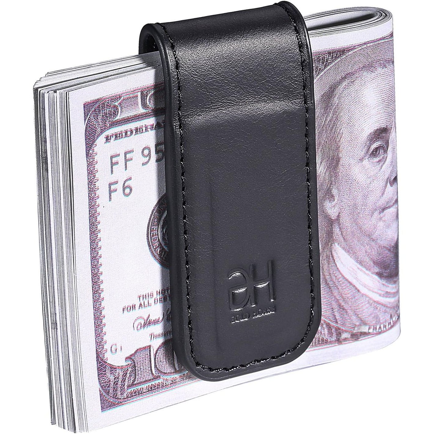 Slim Magnetic Money Clip Genuine Leather Business Card Holder for Men, Black