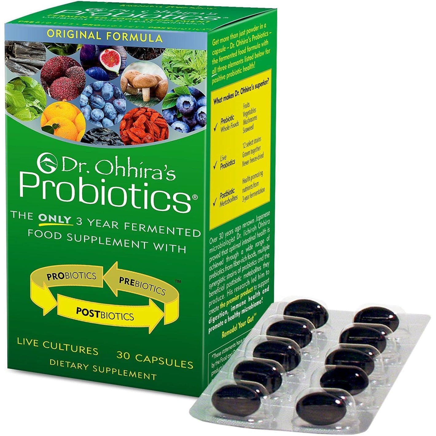 Dr. Ohhira’s Probiotics Original Formula with 3 Year Fermented Prebiotics, Live Active Probiotics and The only Product with Postbiotic Metabolites, 30 Capsules