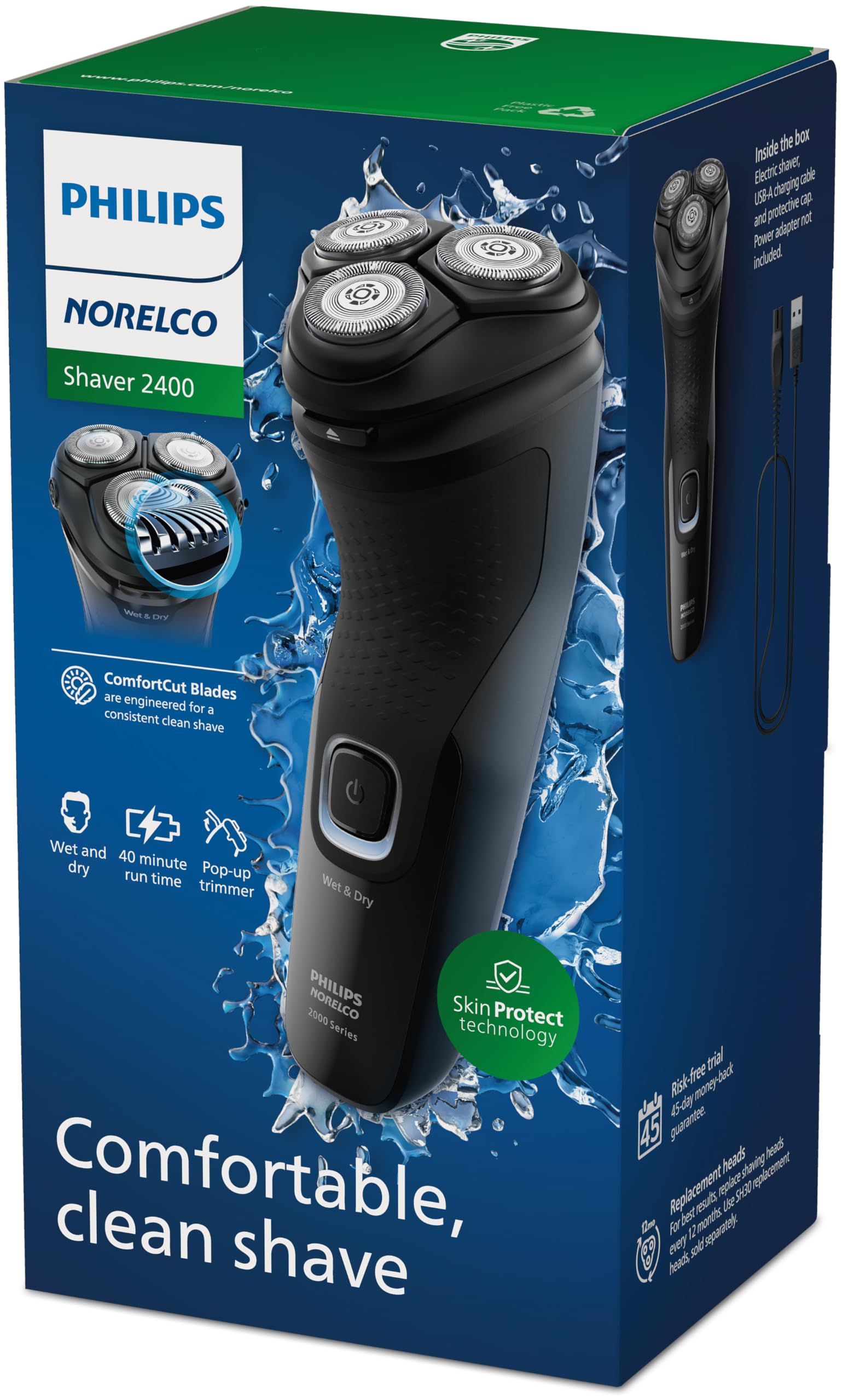 Buy now Philips Norelco Shaver 2400 Series, Wet and Dry Electric Shaver, Pop-up Trimmer, P-Cap, Deep Black, Model X3001/90 at indiglob india