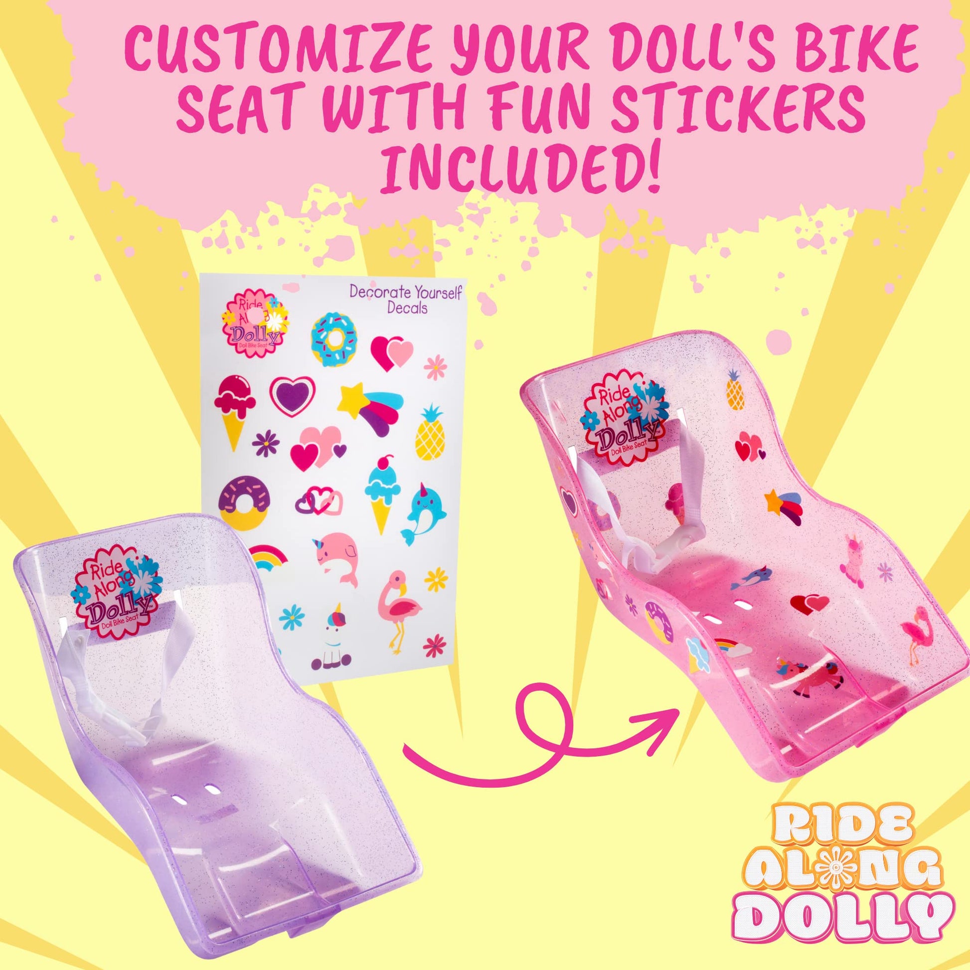 Buy now Ride Along Dolly Doll Bicycle Seat Bike Seat (Purple) with Decorate Yourself Decals (Fits Standard Sized Dolls and Stuffed Animals) - Purple at indiglob india