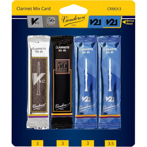 Vandoren CRMIX3 Bb Clarinet Reed Mix Card, Includes 1 Each of V12, 56 Rue Lepic, V21 & Bonus V21