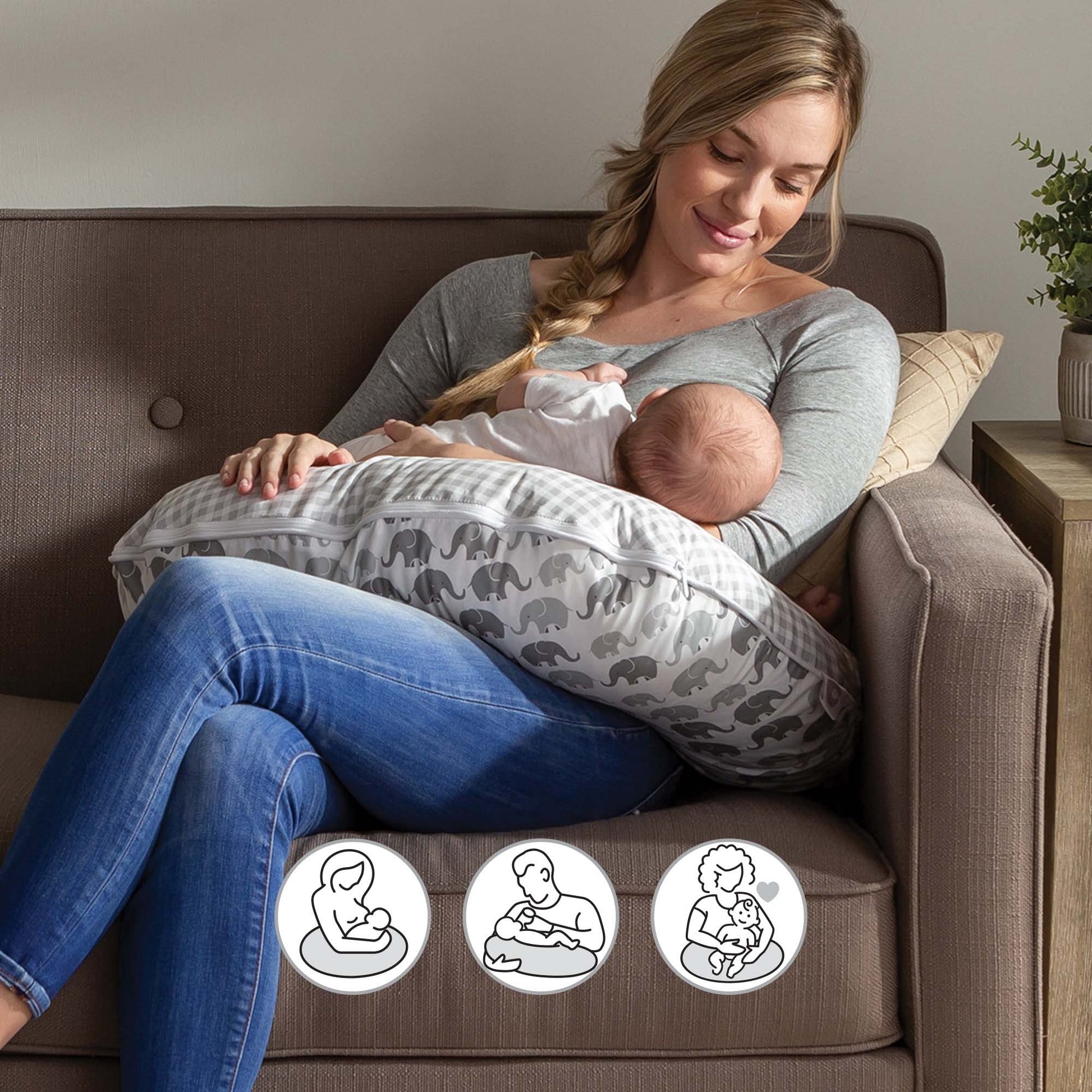 Buy now Boppy Nursing Pillow Cover, Premium Quick-Dry Fabric, Gray Elephants, Fits The Original Support Boppy Pillow for Breastfeeding and Bottle Feeding, Cover Only at indiglob india