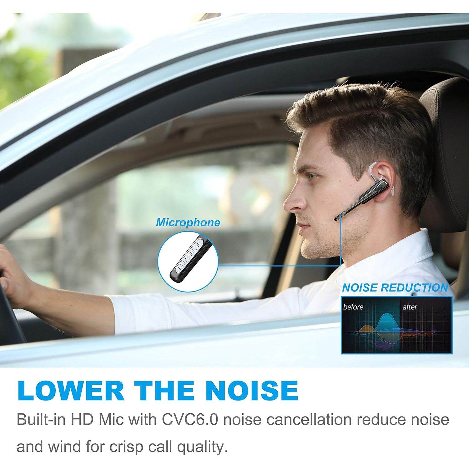 COMEXION Bluetooth Headset, Wireless Business Earpiece V4.1 Lightweight Noisy Suppression Bluetooth Earphone with Microphone for Phone/Laptop/Car (Black+Case) - My Store