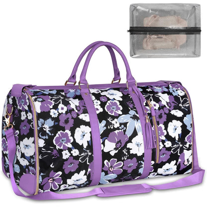 Ytonet Garment Duffle Bags for Travel, Convertible Carry On Garment Bag for Women, Large PU Leather Foldable Travel Bag with Shoe Pouch, 2 in 1 Hanging Suitcase Dress Suit Travel Bags, Pink