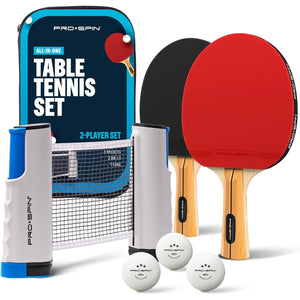 PRO SPIN All-in-One Ping Pong Set - Retractable Ping Pong Net for Any Table (72"), Ping Pong Paddles and Balls, Storage Case - Portable Table Tennis Family Games, Gifts for Boys & Girls