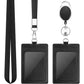 2 Pack Badge Holders, Vertical PU Leather ID Badge Card Holder with Detachable Neck Lanyard Strap and Retractable Badge Reel ID Card Holders Set