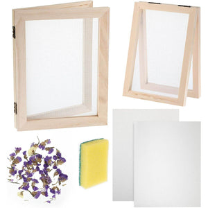12 Pieces Paper Making Kit, 2 Size Wooden Paper Making Mould Frame, Dried Flowers, Sponge with Replace Mesh Cloth for DIY Craft - My Store