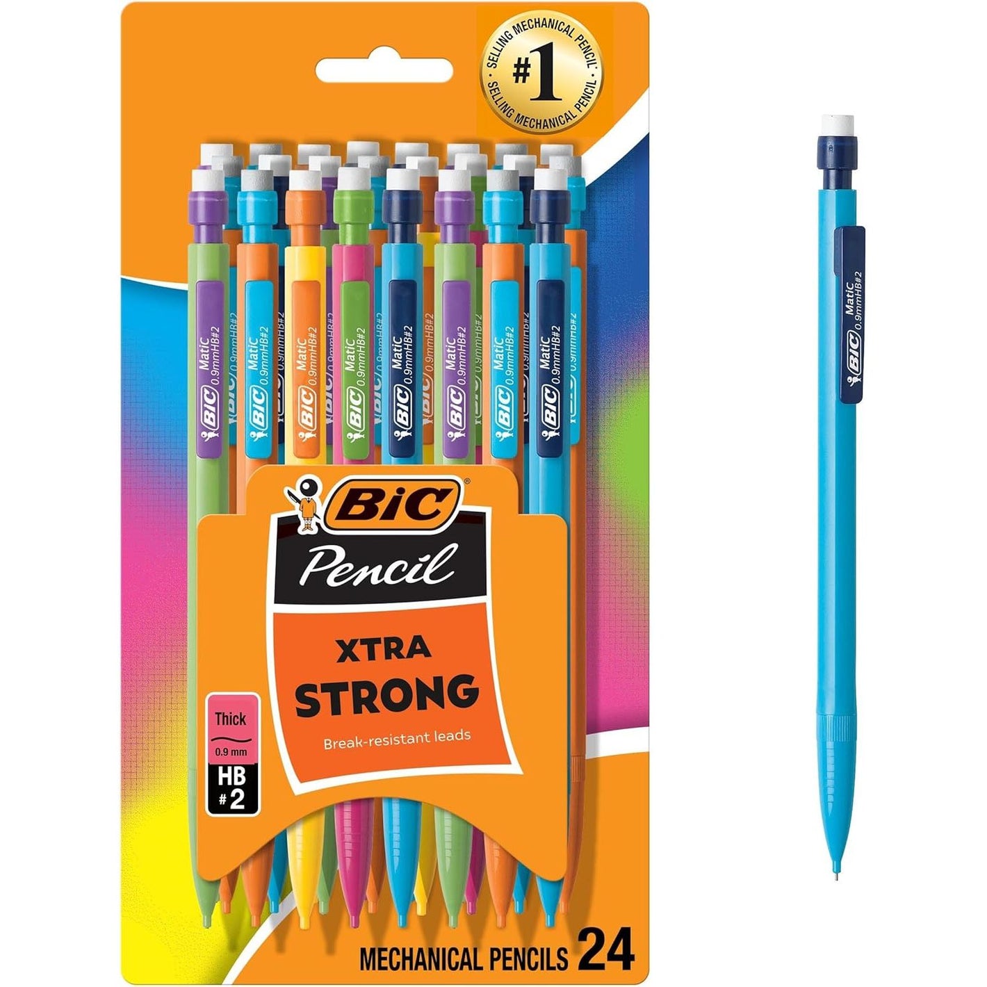 BIC Xtra Strong Mechanical Pencils with Erasers, Thick Point (0.9mm), 24-Count, Mechanical Pencils for School or Office Supplies