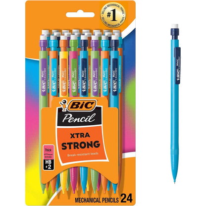 BIC Xtra Strong Mechanical Pencils with Erasers, Thick Point (0.9mm), 24-Count, Mechanical Pencils for School or Office Supplies